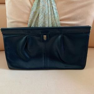PHILLIPPE Navy Pleated Oversized Clutch